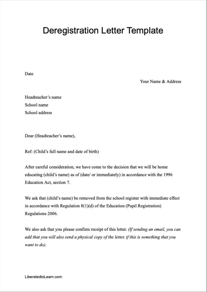 deregistration letter template